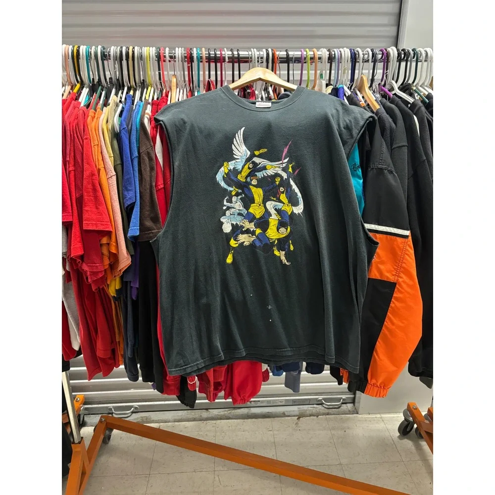 Vintage X-Men Marvel Graphic Muscle Tee Hanes Heavyweight Faded Black 2XL